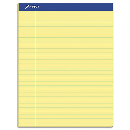 Ampad Recycled Writing Pads, Wide/Legal Rule, 8.5 x 11.75, Canary, 50 Sheets, Dozen