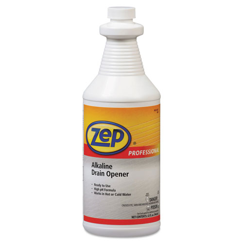 Zep Commercial® Alkaline Drain Opener Quart Bottle, 12/Carton