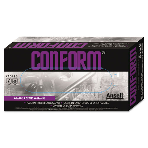 Ansell Conform Natural Rubber Latex Gloves, 5 mil, Large, 100/Box