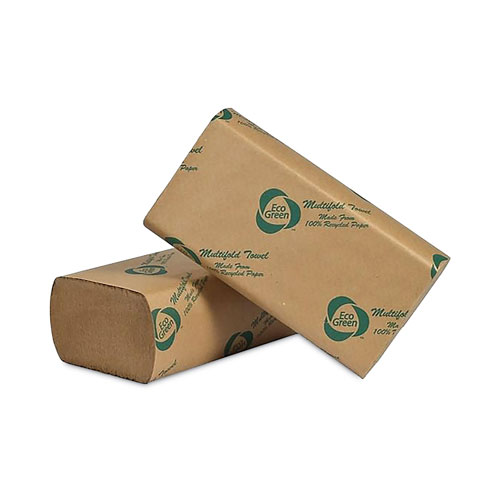 Eco Green® Recycled Multifold Paper Towels, 1-Ply, 9.5 x 9.5, Natural Kraft, 250/Pack, 16 Packs/Carton