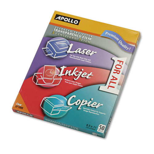 Apollo Color Laser/Inkjet Transparency Film, Letter, Clear, 50/Box