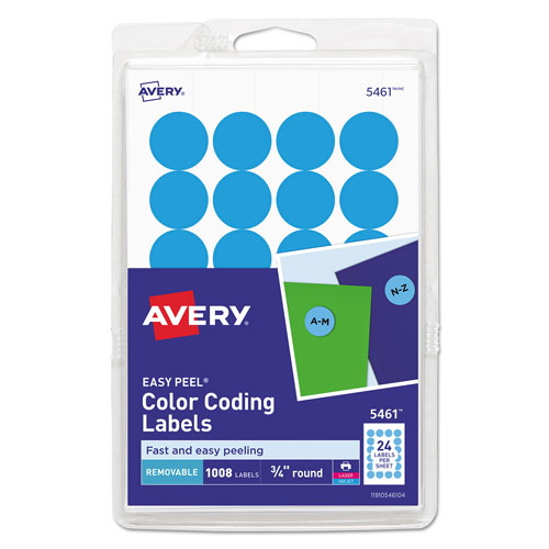 Avery Printable Self-Adhesive Removable Color-Coding Labels, 0.75" dia., Light Blue, 24/Sheet, 42 Sheets/Pack