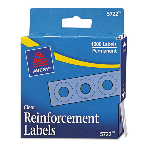 Avery Dispenser Pack Hole Reinforcements, 1/4" Dia, Clear, 1000/Pack