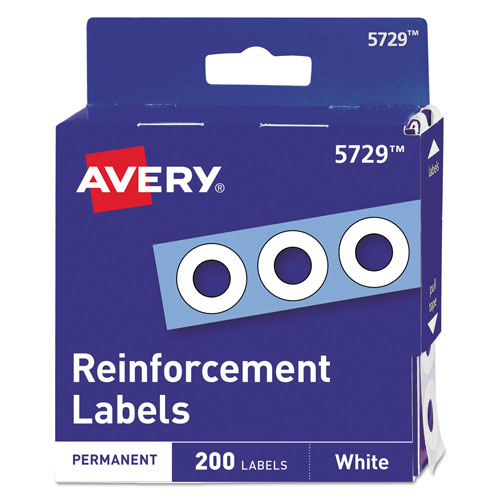 Avery Dispenser Pack Hole Reinforcements, 1/4" Dia, White, 200/Pack