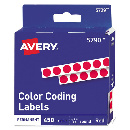 Avery Handwrite-Only Self-Adhesive Removable Round Color-Coding Labels in Dispensers, 0.25" dia., Red, 450/Roll