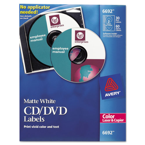 Avery Laser CD Labels, Matte White, 30/Pack