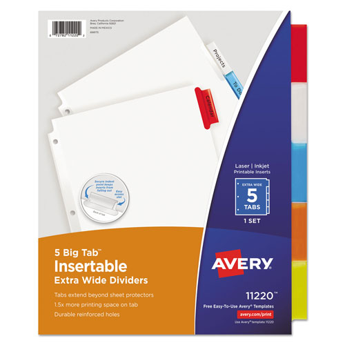 Avery Insertable Big Tab Dividers, 5-Tab, 11 1/8 x 9 1/4