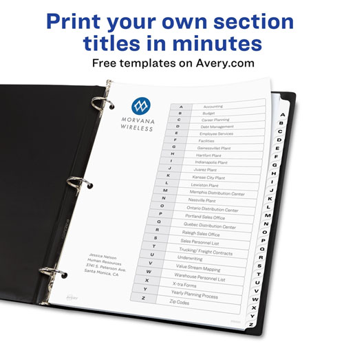 Avery A-Z Black & White Table of Contents Dividers, 26 x Divider(s), Table of Contents, A-Z, 26 Tab(s)/Set