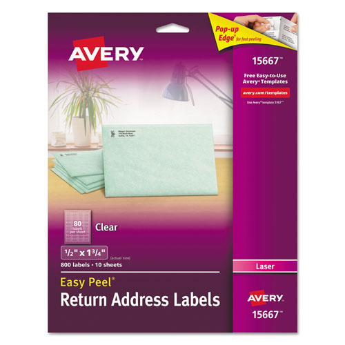 Avery Matte Clear Easy Peel Mailing Labels w/ Sure Feed Technology, Laser Printers, 0.5 x 1.75, Clear, 80/Sheet, 10 Sheets/Pack