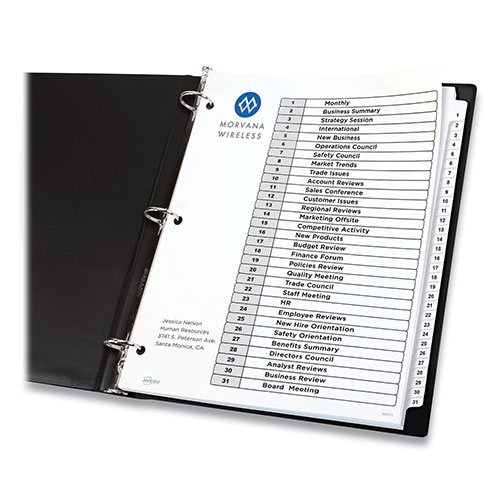 Avery Customizable Table of Contents Ready Index Black and White Dividers, 31-Tab, 1 to 31, 11 x 8.5, 6 Sets