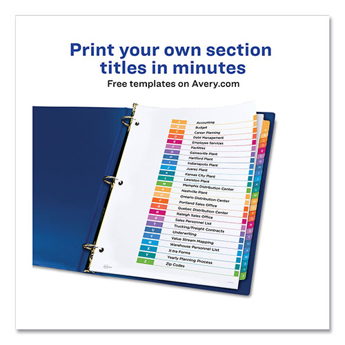 Avery Customizable Table of Contents Ready Index Multicolor Dividers, 26-Tab, A to Z, 11 x 8.5, 6 Sets
