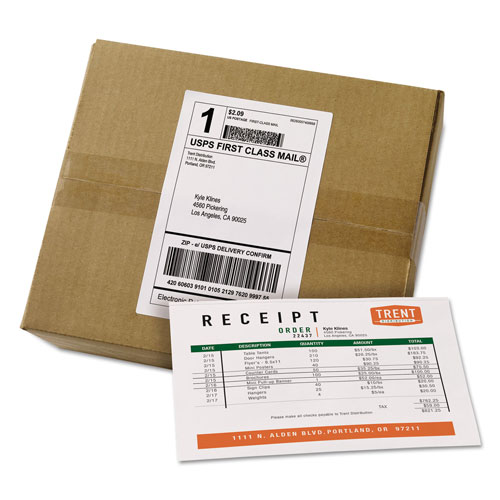 Avery Shipping Labels with Paper Receipt Bulk Pack, Inkjet/Laser Printers, 5.06 x 7.63, White, 100/Box
