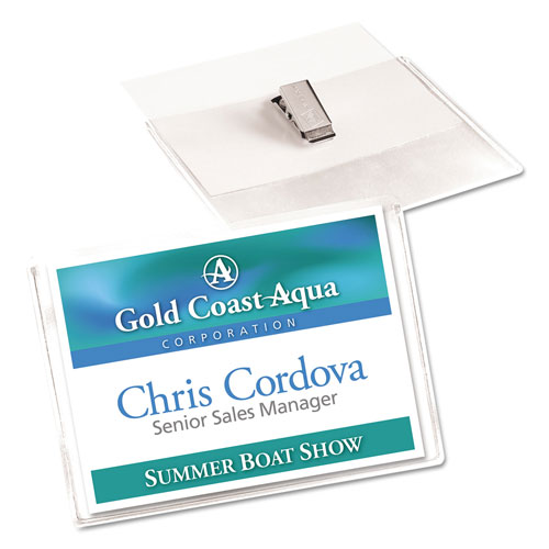 Avery Clip Style Badge Holders - Horizontal - 100 / Box - Clear