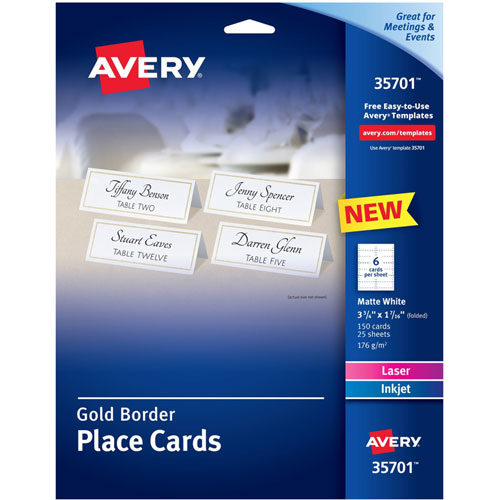 Avery Place Cards,Laser/Inkjet,1-7/16"x3-3/4" ,150/PK,GD Border/WE