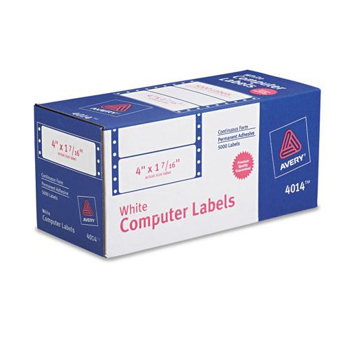 Avery Dot Matrix Printer Mailing Labels, Pin-Fed Printers, 1.44 x 4, White, 5,000/Box