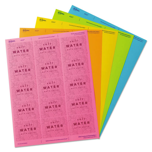 Avery Printable Color Labels with Sure Feed and Easy Peel, 2 x 2.63, Assorted Colors, 15/Sheet, 10 Sheets/Pack