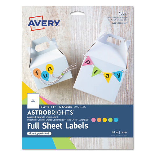 Avery Printable Color Labels, 8.5 x 11, Assorted Colors, 10/Pack