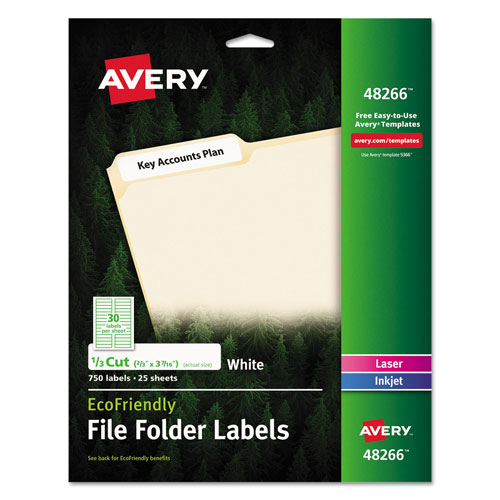 Avery EcoFriendly Permanent File Folder Labels, 0.66 x 3.44, White, 30/Sheet, 25 Sheets/Pack
