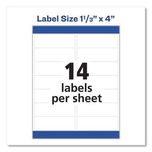 Avery Easy Peel White Address Labels w/ Sure Feed Technology, Laser Printers, 1.33 x 4, White, 14/Sheet, 100 Sheets/Box