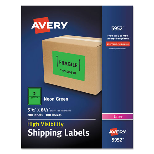 Avery High-Visibility Permanent Laser ID Labels, 5 1/2 x 8.5, Neon Green, 200/Box