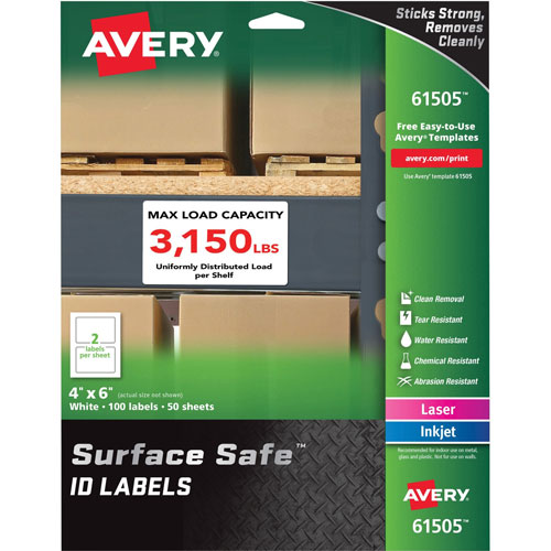 Avery Labels, Removable, Surface Safe, 4"x6", 100/PK, White