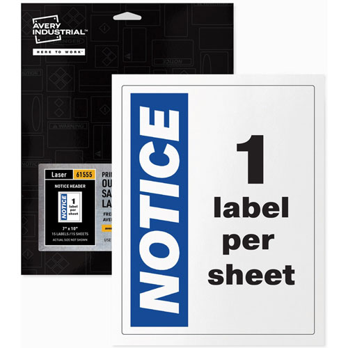 Avery NOTICE Header Self-Adhesive Outdoor Sign, 15 Total Sheets