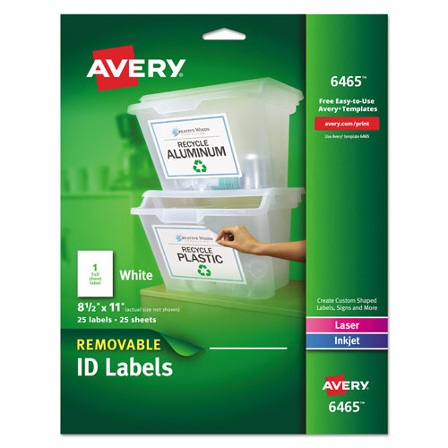 Avery Removable Multi-Use Labels, Inkjet/Laser Printers, 8.5 x 11, White, 25/Pack