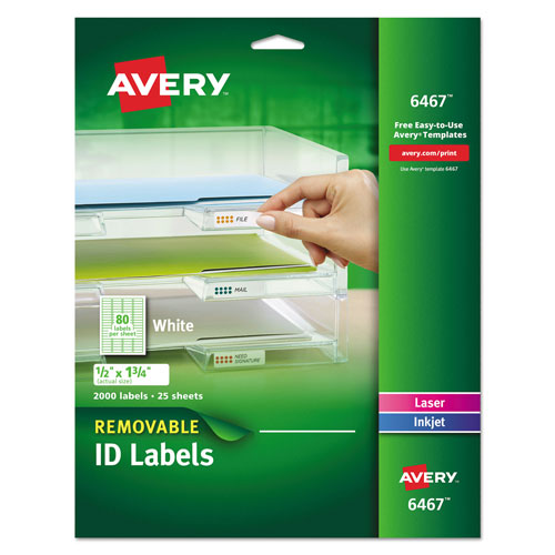 Avery Removable Multi-Use Labels, Inkjet/Laser Printers, 0.5 x 1.75, White, 80/Sheet, 25 Sheets/Pack