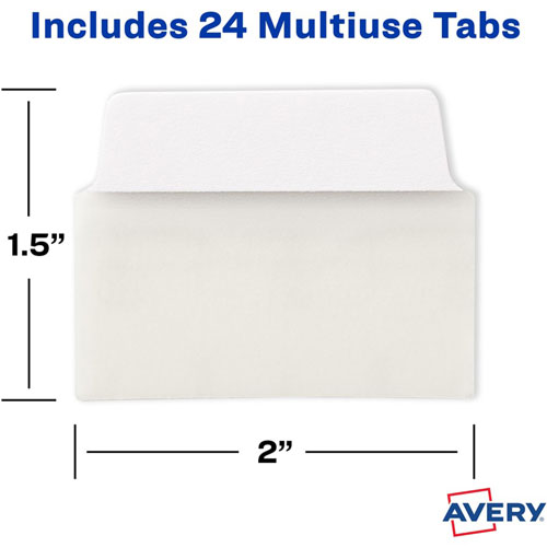 Avery Ultra Tabs Repositionable Multi-Use Tabs - 24 Tab(s) - 8 Tab(s)/Set - Clear Film, White Paper Tab(s) - 3