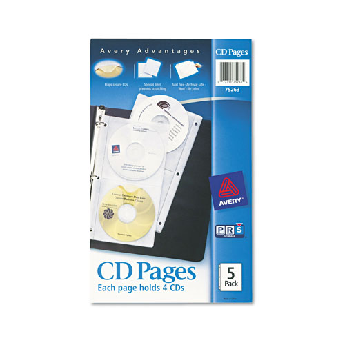 Avery Two-Sided CD Organizer Sheets for Three-Ring Binder, 5/Pack