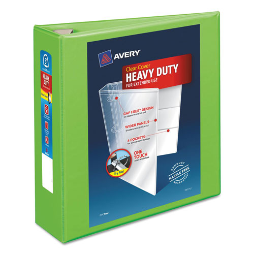 Avery Heavy-Duty View Binder with DuraHinge and Locking One Touch EZD Rings, 3 Rings, 3" Capacity, 11 x 8.5, Chartreuse