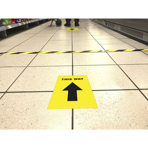Avery Floor Decal - 5 - This Way Print/Message - Rectangular Shape - Pre-printed, Tear Resistant, Wear Resistant, Non-slip, Water Resistant, UV Coated, Durable, Removable, Scuff Resistant - Vinyl - Yellow, Black