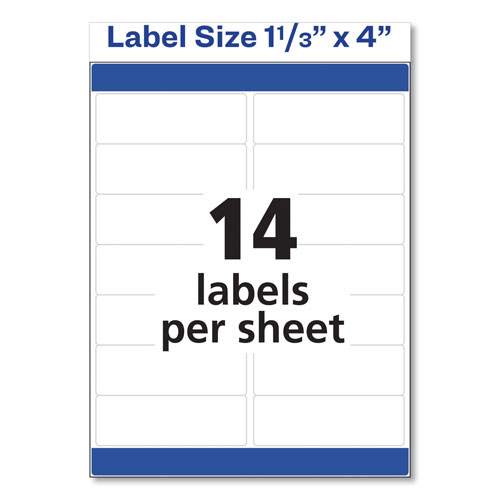 Avery Easy Peel White Address Labels w/ Sure Feed Technology, Inkjet Printers, 1.33 x 4, White, 14/Sheet, 100 Sheets/Box