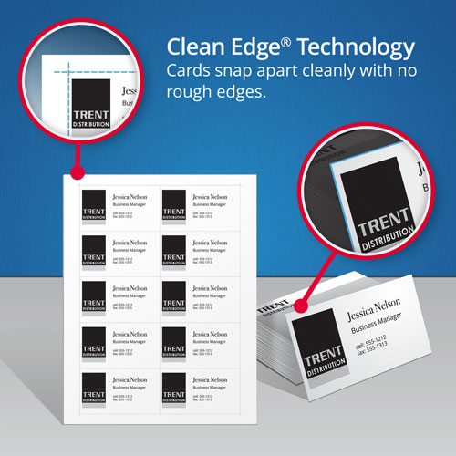 Avery True Print Clean Edge Business Cards, Inkjet, 2 x 3 1/2, White, 1000/Box