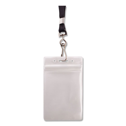 Advantus Resealable ID Badge Holder, Lanyard, Vertical, 3.68 x 5, Clear, 20/Pack