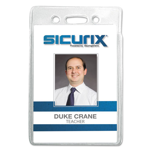 Baumgarten's SICURIX Badge Holder, Vertical, 2.75 x 4.13, Clear, 12/Pack