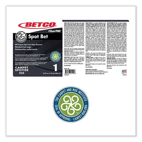 Betco FiberPro Spot Bet Stain Remover, Country Fresh Scent, 32 oz Bottle, 12/Carton