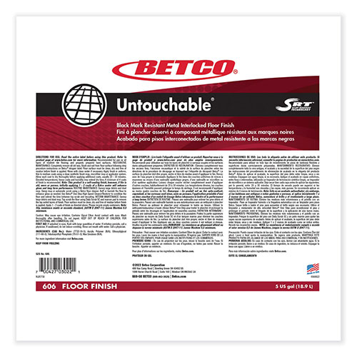 Betco Untouchable Floor Finish with SRT, 5 gal Bag-in-Box