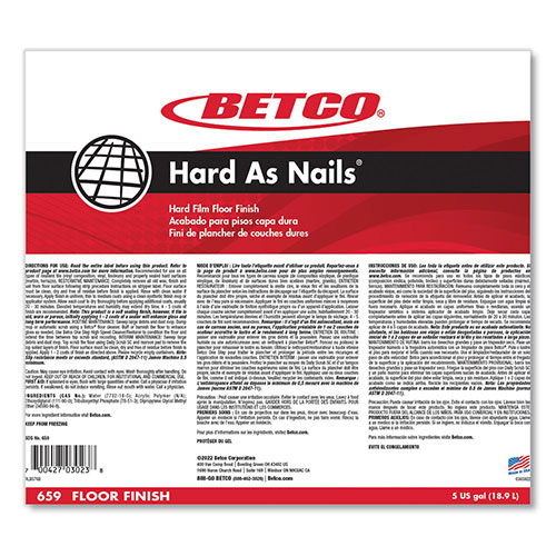 Betco Hard as Nails Floor Finish, 5 gal Bag-in-Box