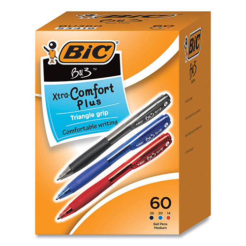 Bic BU3 Retractable Ballpoint Pen, Medium 1 mm, Assorted Inks/Barrels, 60/Pack