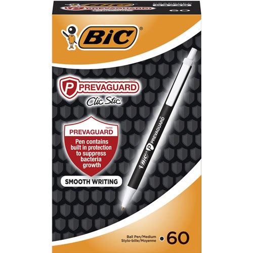 Bic Pen, Retractable, Antimicrobial, Medium, 60/BX, Black
