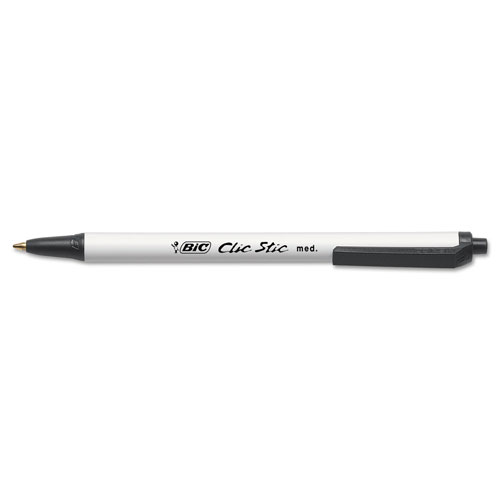 Bic Clic Stic Retractable Ballpoint Pen, Medium 1 mm, Black Ink, White Barrel, 24/Pack