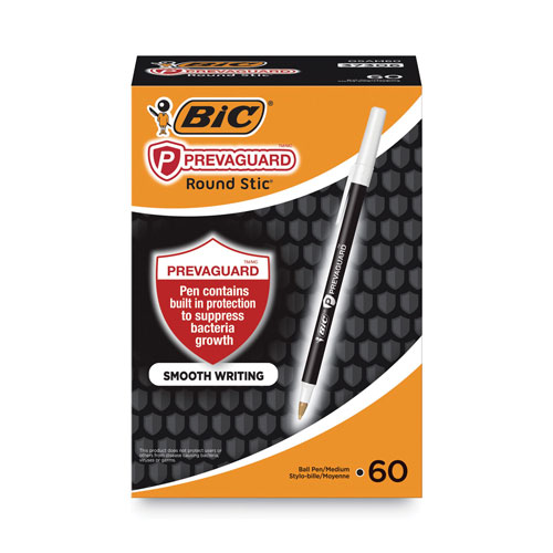 Bic PrevaGuard Ballpoint Pen, Stick, Medium 1 mm, Black Ink/Black Barrel, 60/Pack