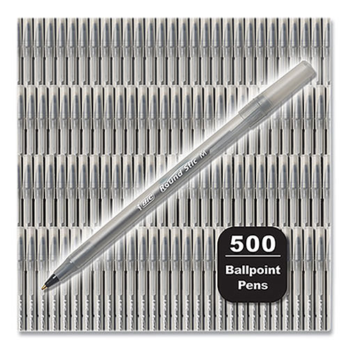 Bic Round Stic Xtra Life Ballpoint Pen, Stick, Medium 1 mm, Black Ink, Translucent Black Barrel, 500/Pack