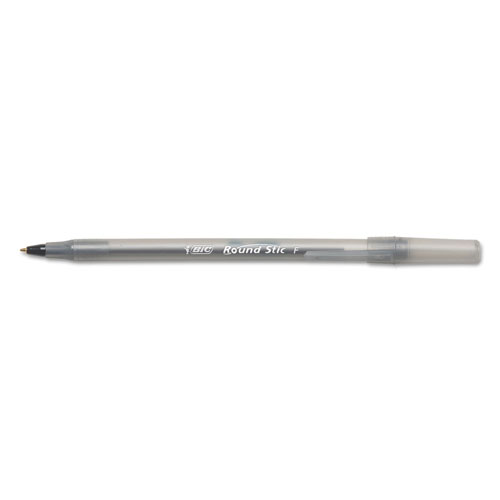 Bic Round Stic Xtra Life Stick Ballpoint Pen VP, 1mm, Black Ink, Smoke Barrel, 60/Box