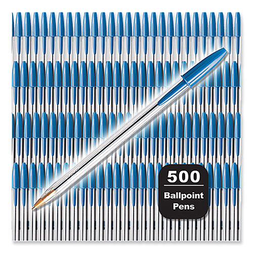 Bic Cristal Xtra Smooth Ballpoint Pen, Stick, Medium 1 mm, Blue Ink, Clear Barrel, 500/Pack