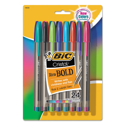 Bic Cristal Xtra Bold Stick Ballpoint Pen, Bold 1.6mm, Assorted Ink/Barrel, 24/Pack