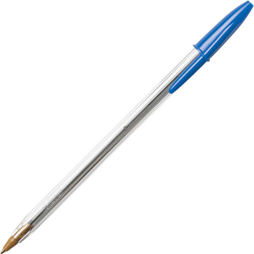 Bic Cristal Ballpoint Stick Pens - Medium Pen Point - Blue - Clear Barrel - 10 / Pack