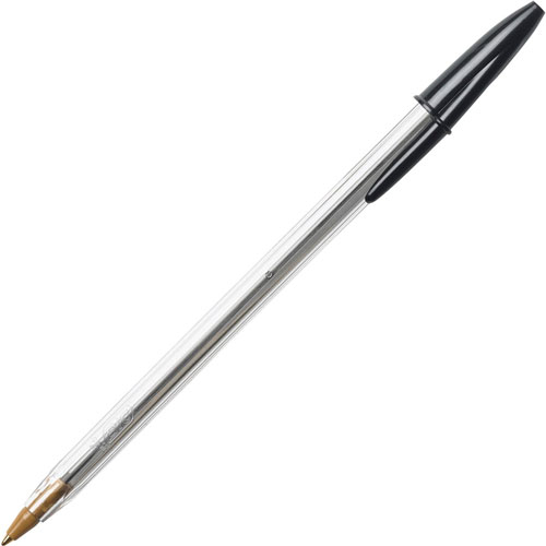 Bic Cristal Ballpoint Stick Pens - Medium Pen Point - Black - Clear Barrel - 10 / Pack