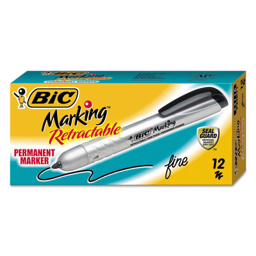 Bic Intensity Retractable Permanent Marker, Fine Bullet Tip, Black, Dozen